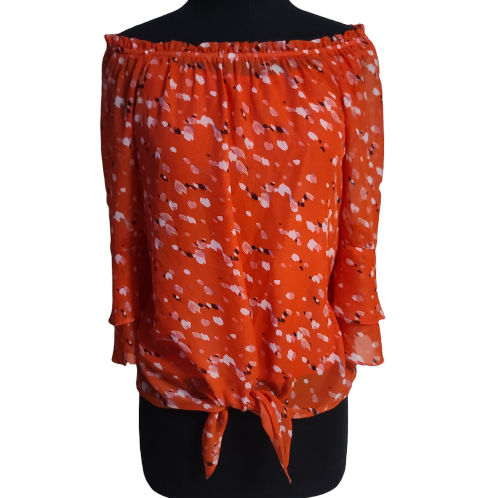 AGB Women's Off The Shoulder Tie-Front Top Shirt sz S - Picture 2 of 9